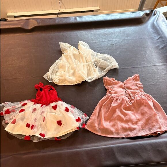 💥 Buy 2 get 1 Free 💥 Set of Three Baby Dresses - White, Red, and Pink - Picture 2 of 3